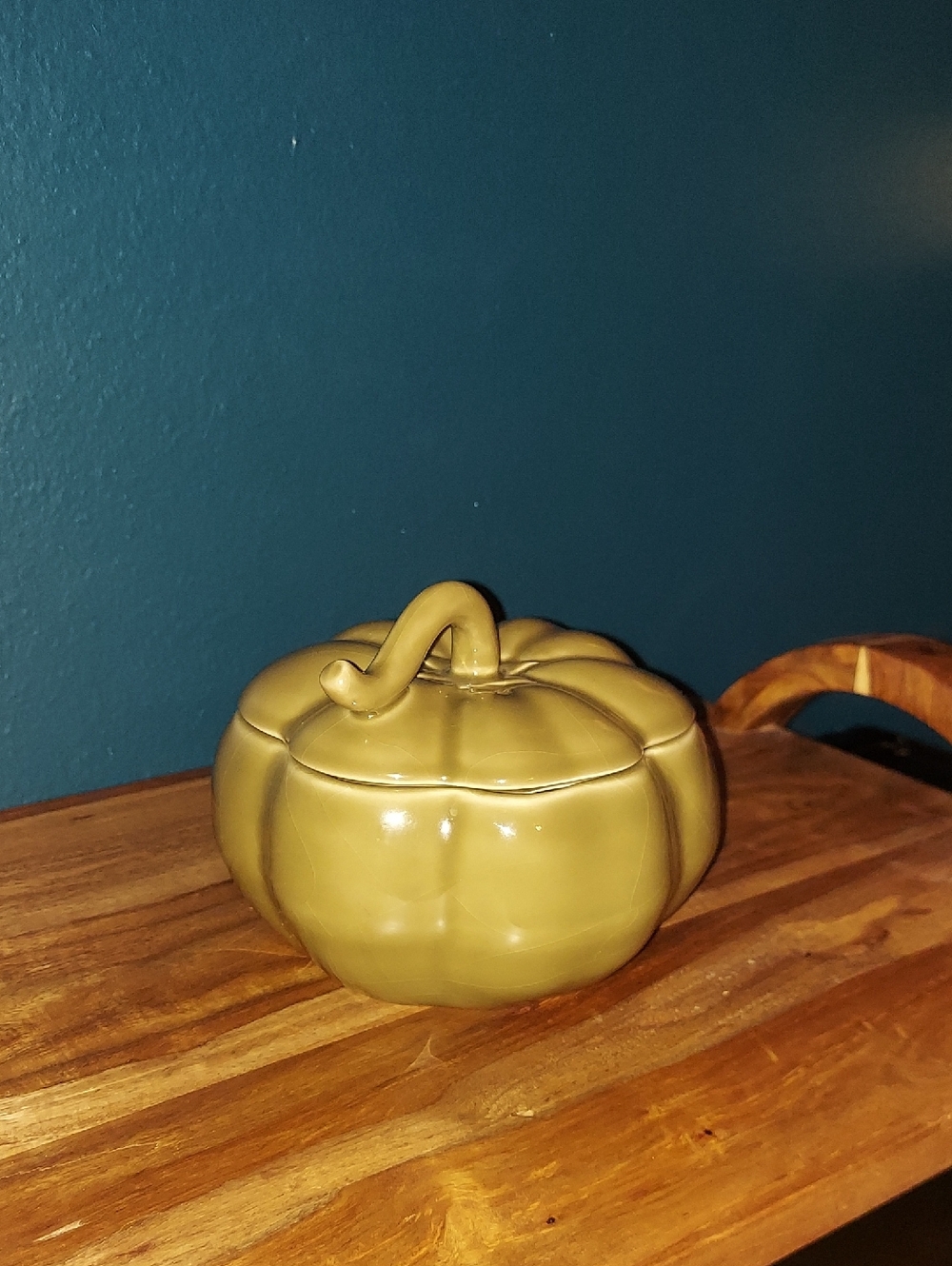 Ceramic Pumpkin Storage Jar in Olive with Lid